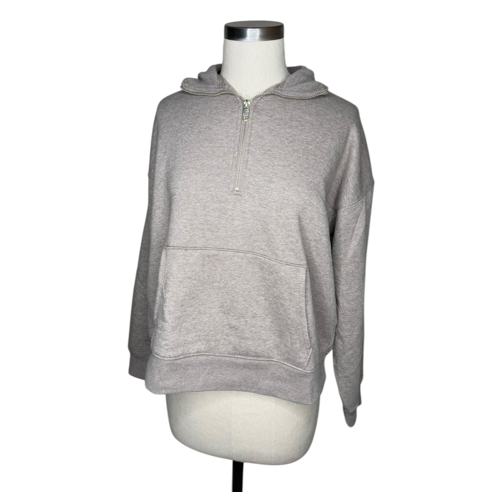 AEO‎ American Eagle Quarter Zip Sweatshirt Taupe Fleece Mock Neck Women's Size M